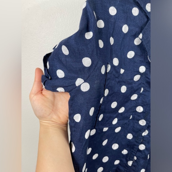 Anthropologie Maeve Women Buttondown Surf Linen Navy Dot Shirt Top Linen Sz XS - Picture 9 of 16